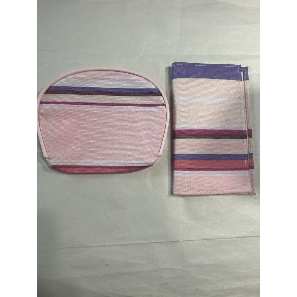Pink and Purple Striped Cosmetic and Wallet Set